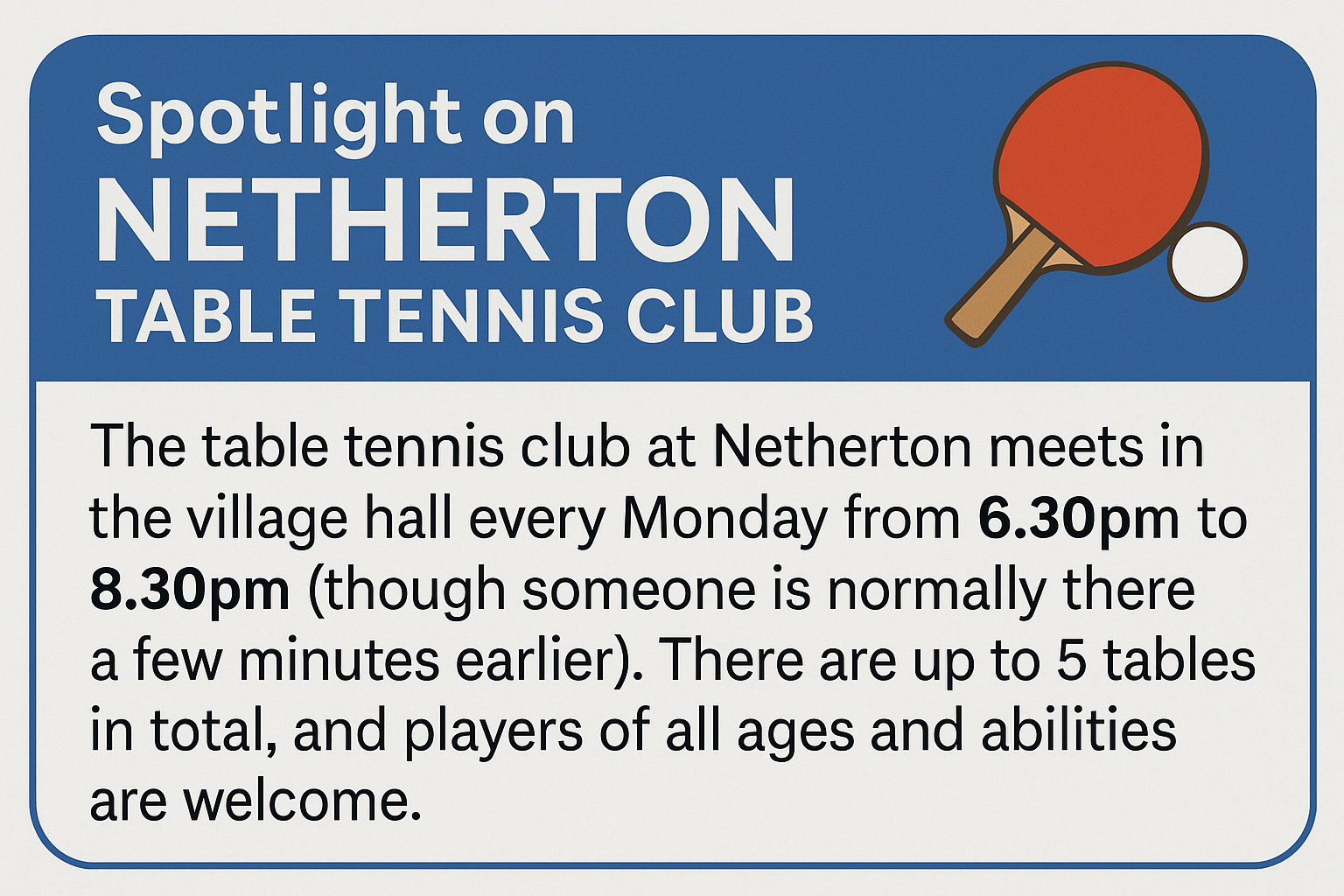 Netherton Village Hall Table Tennis Club